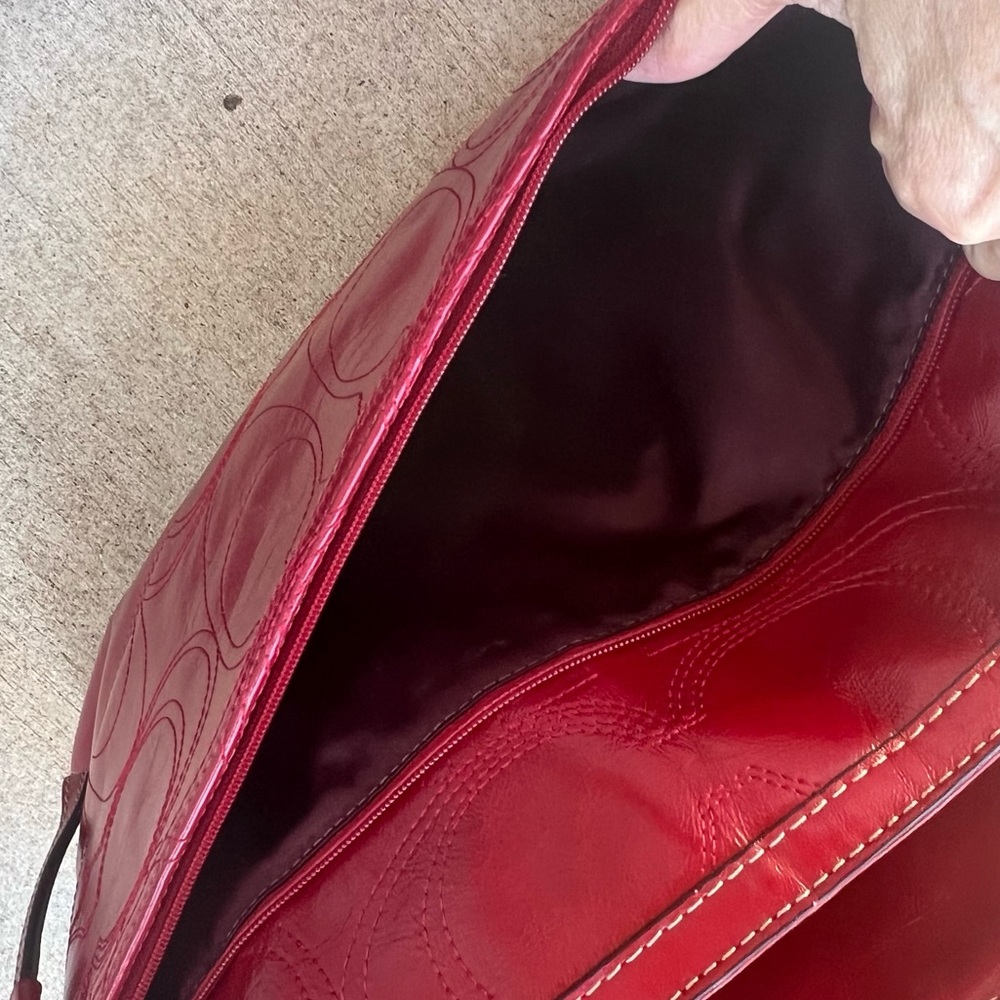 COACH Signature Embossed Patent Red Leather Laptop Diaper Tote Bag XL - Picture 9 of 14